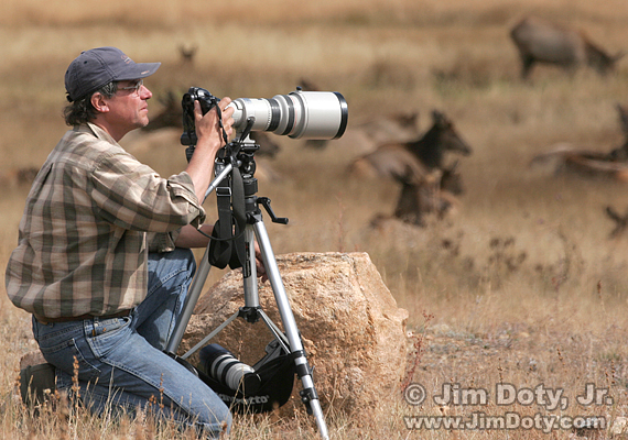 Photographer, Telephoto Lens, and Tripod. Rocky Mountain National Park. Photo copyright Jim Doty, Jr.