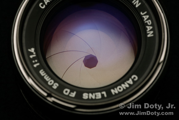 Aperture blades inside a lens.